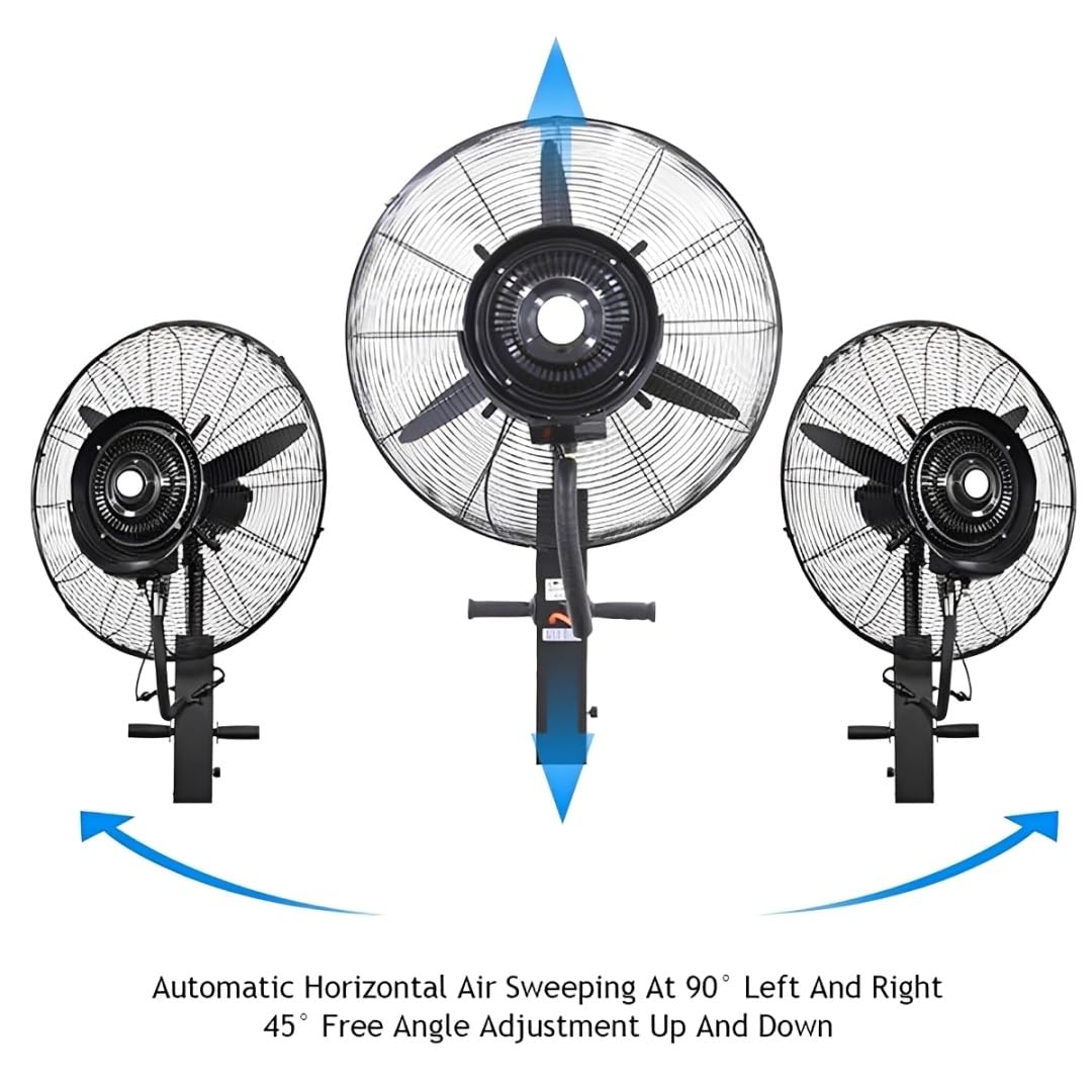 Ventilador industrial de nebulización 42L - Alta velocidad con 3 velocidades ajustables, oscilación de 90°, refrigeración exterior para patio, taller, invernadero, altura ajustable 160-200 cm