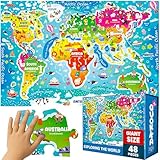 QUOKKA Floor Puzzles For 3 4 Year Olds - 60x90 cm 48 pc Giant Jigsaws For Children Age 4 5 - Large Educational World Map Toys for 3 6 yo - Premium Gift Box with Sturdy Handle & Magnetic Closure