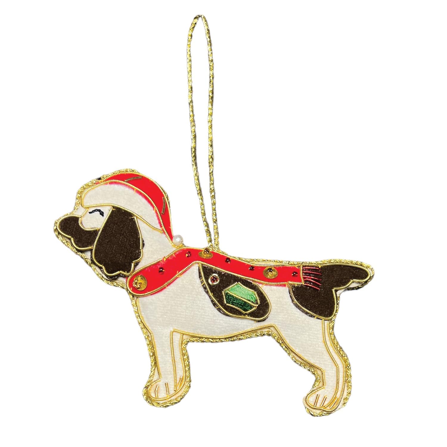 Equetech Brown Luxury Velvet Beaded & Embroidered Springer Spaniel Christmas Tree Decoration – Festive Dog Ornament For Equestrian & Pet Lovers