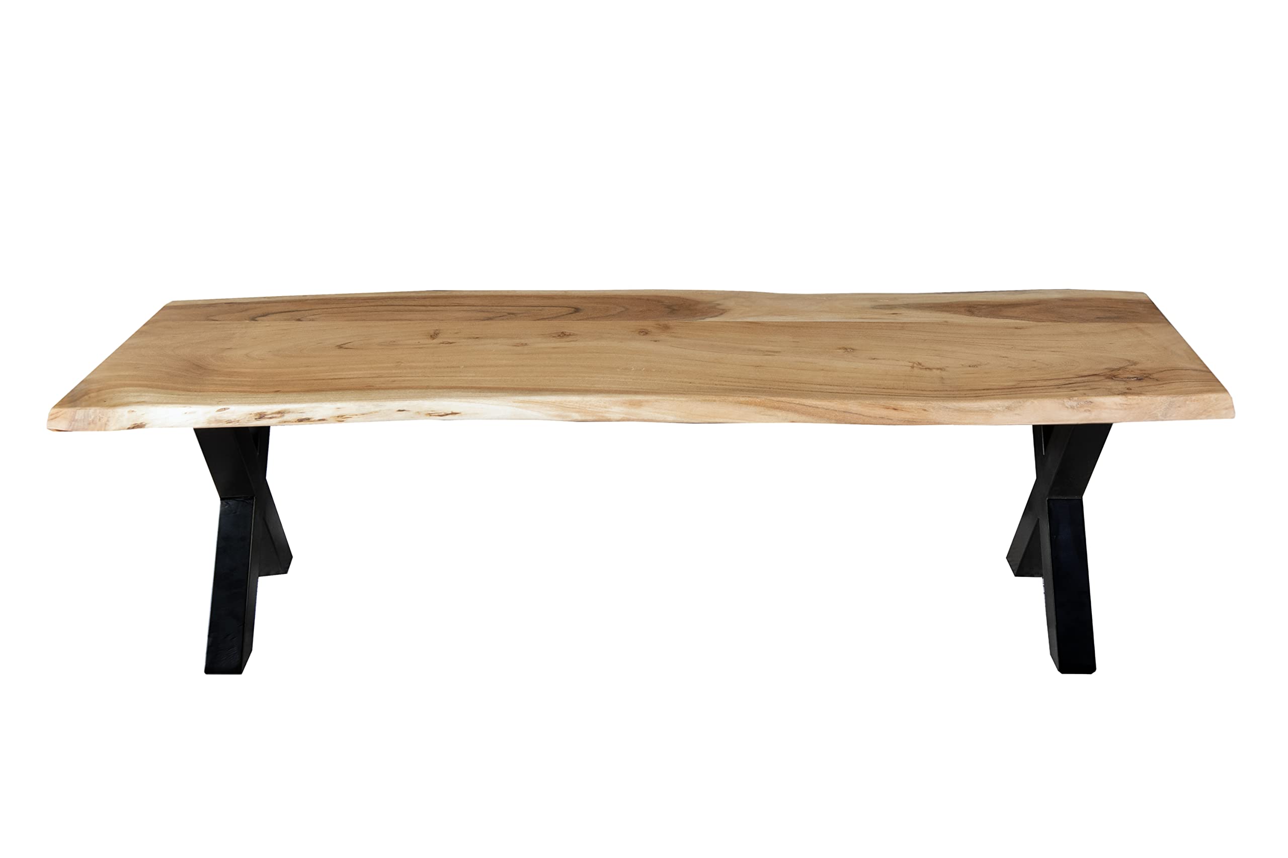 SAM Esszimmerbank 180x42 cm Quintus, Akazienholz massiv & naturfarben, echte Baumkante, Baumkantenbank mit X-Gestell Schwarz, Sitzbank mit 26 mm Platte