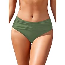 SHEKINI Womens Bikini Bottoms Ruched Black Swimsuit Tummy Control Swim Bottoms
