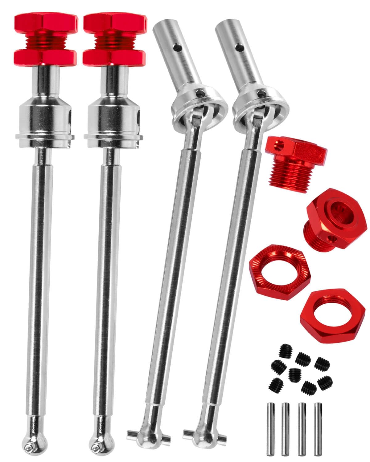 ARRCat Drive Shaft & Wheel Hex Nuts Upgrades Part for ARRMA 1/8 Typhon 6s Blx/1/7 Infraction 6s Blx Limitless,ARRCat #45 Steel 4PCS Front Rear CVD Driveshaft Silver w/Wheel Hex Nuts,Red