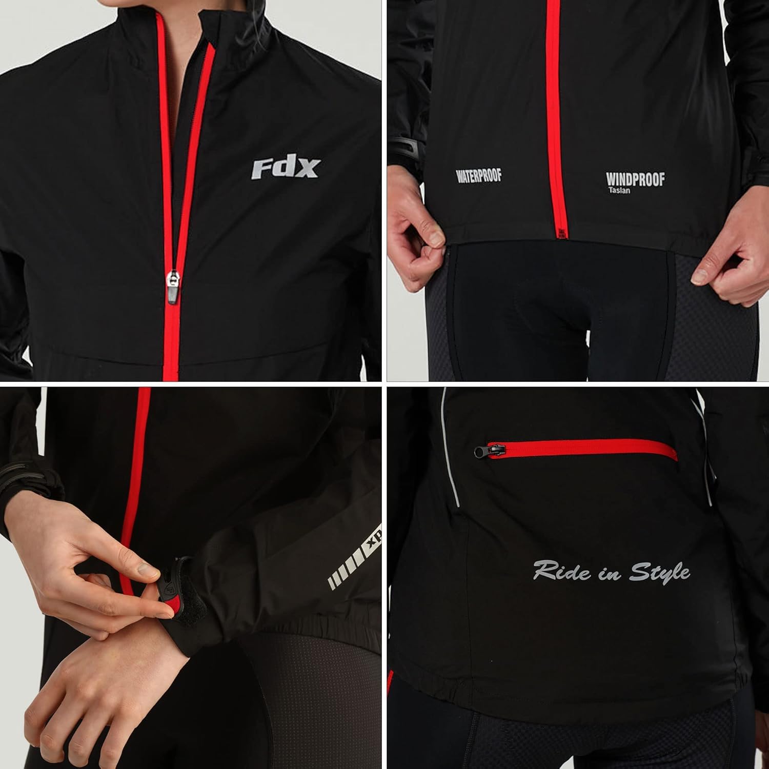 FDX Męska wodoodporna kurtka rowerowa, wiatroszczelna koszulka rowerowa, oddychająca, lekka kurtka przeciwdeszczowa, kurtka zimowa do jazdy konnej, biegania, wyścigów górskich
