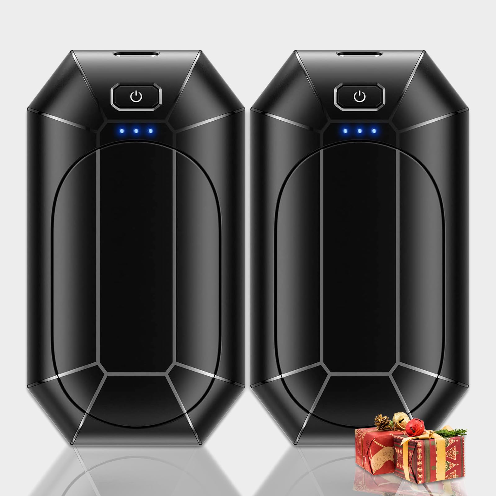 AI Lot de 2 chauffe-mains rechargeables avec batterie de 4000 mAh, puces intelligentes intelligentes, chaleur sûre de 20 heures, chauffage de poche portable, pour l'extérieur, la chasse, le golf, le