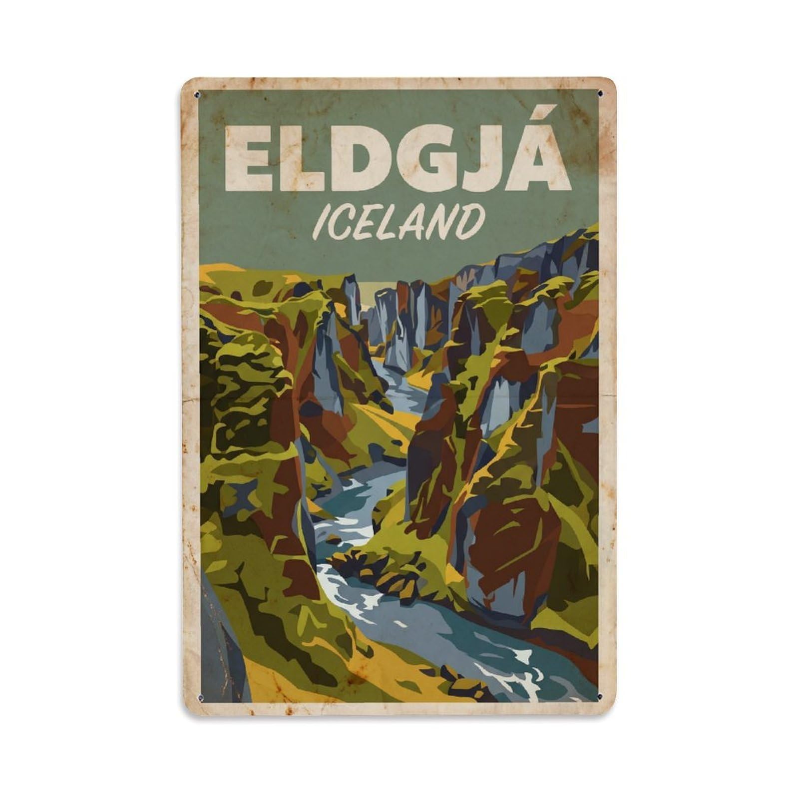 Gead 8X12inch Style Vintage Travel Eldgja Iceland Canyon Metal Tin Sign