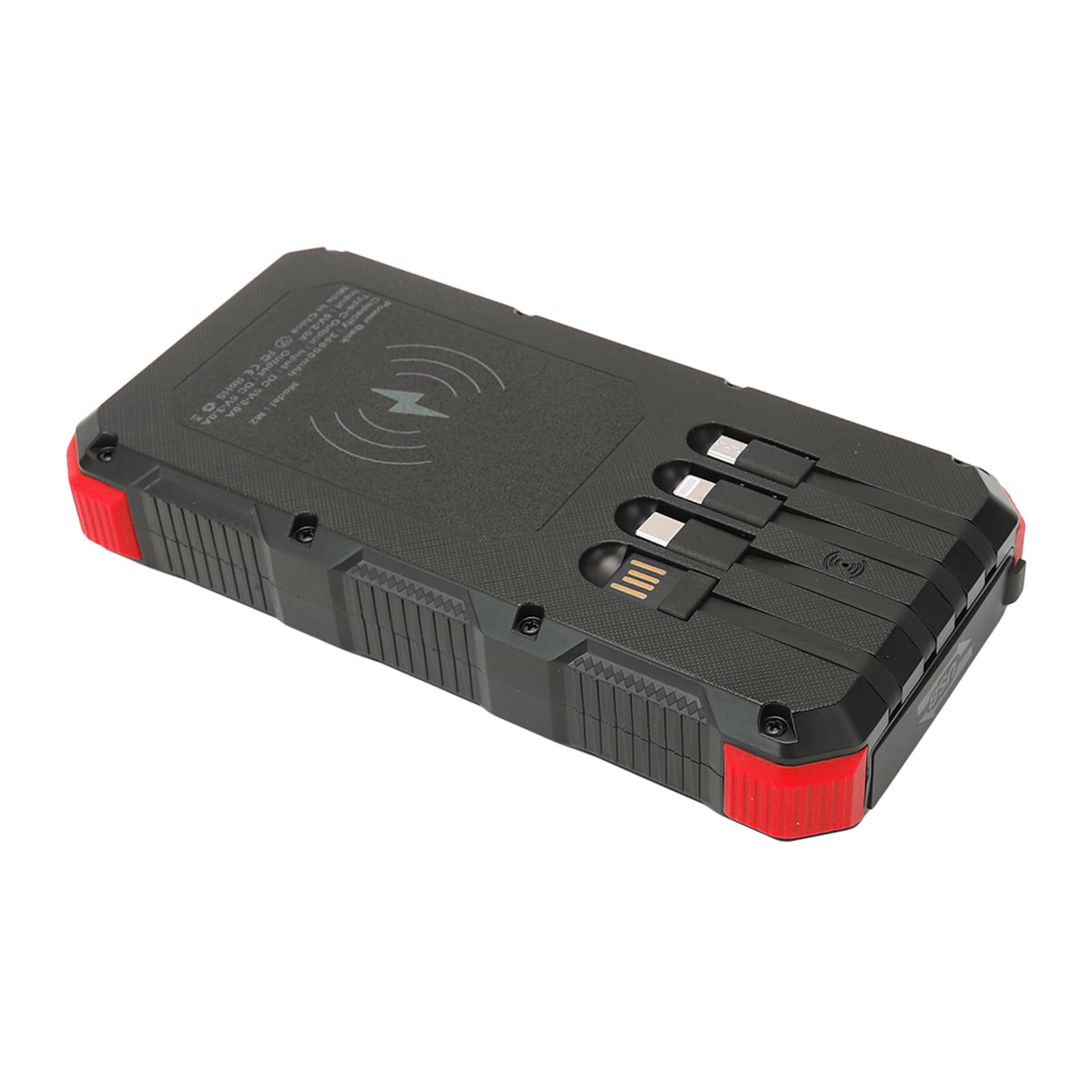 Wakects Banque d'énergie Solaire, Chargeur Solaire Portable ABS 36800 MAh 5 V 3 A avec 3 Sorties USB, Charge sans Fil et Double Lumière LED pour Camping, Voyage, Utilisation en Extérieur (Rouge)