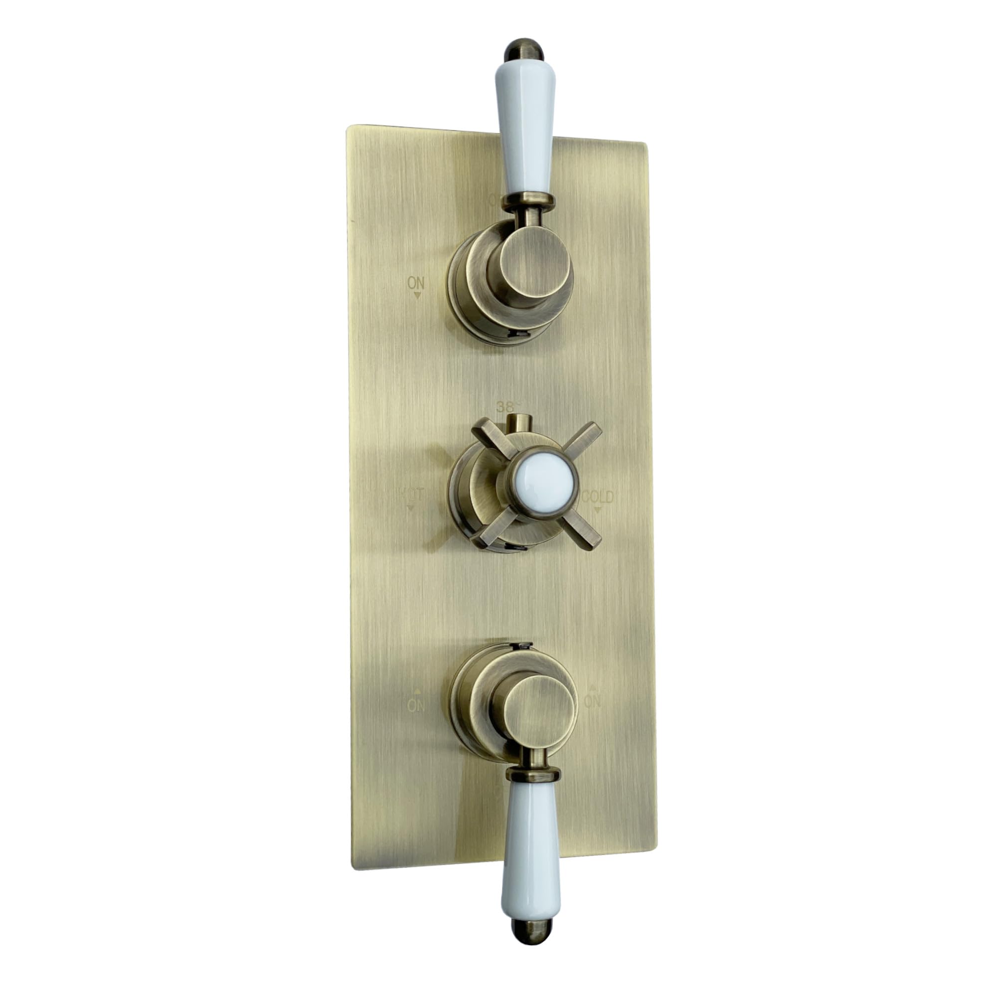 ENKI, Edwardian, TSV063, Concealed Thermostatic Triple Diverter Shower Mixer Valve with Three Outlets, Cross Handles, Traditional Bathrooms, Constant Temperature, Antique Brass