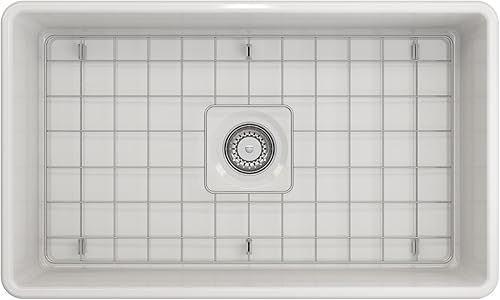 Miniatura 348 de BOCCHI Classico Farmhouse Delantal de arcilla refractaria delantera de 20 pulgadas. Fregadero de cocina de un solo tazón con rejilla inferior Café