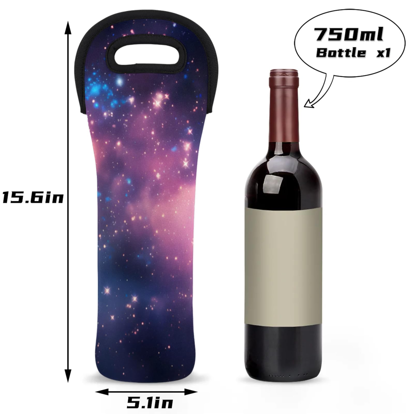 Neoprene Wine Tote Carrier Bag for Wine,Water, Champagne, Beer, Baby Bottles 15.6 x 5.1 Inches, Protective Wine Bag,Starry Sky