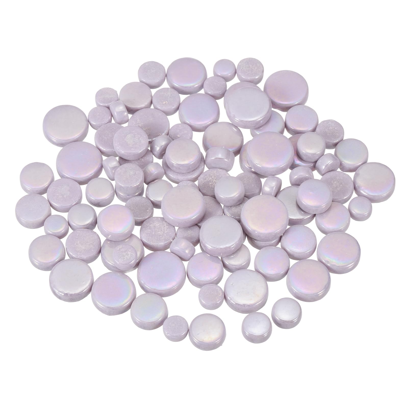 sourcing map 100g Round Mosaic Tiles for Crafts, Multi-Size Iridescent Mosaic Glass Bulk for DIY Art, Home Decoration, Vases, Mugs, Flower Pots (Light Purple)