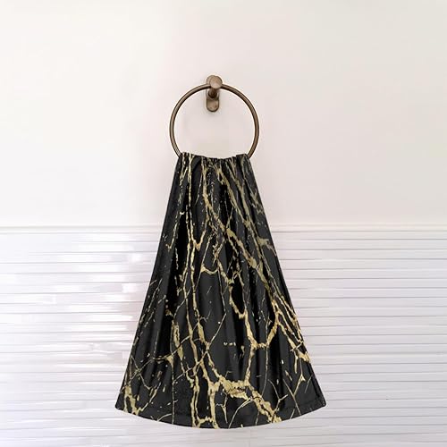 Miniatura 6 de Juego de 2 toallas de mano de mármol negro y dorado, textura de mármol, suaves y altamente absorbentes, toalla de cara para baño, cocina, hotel,
