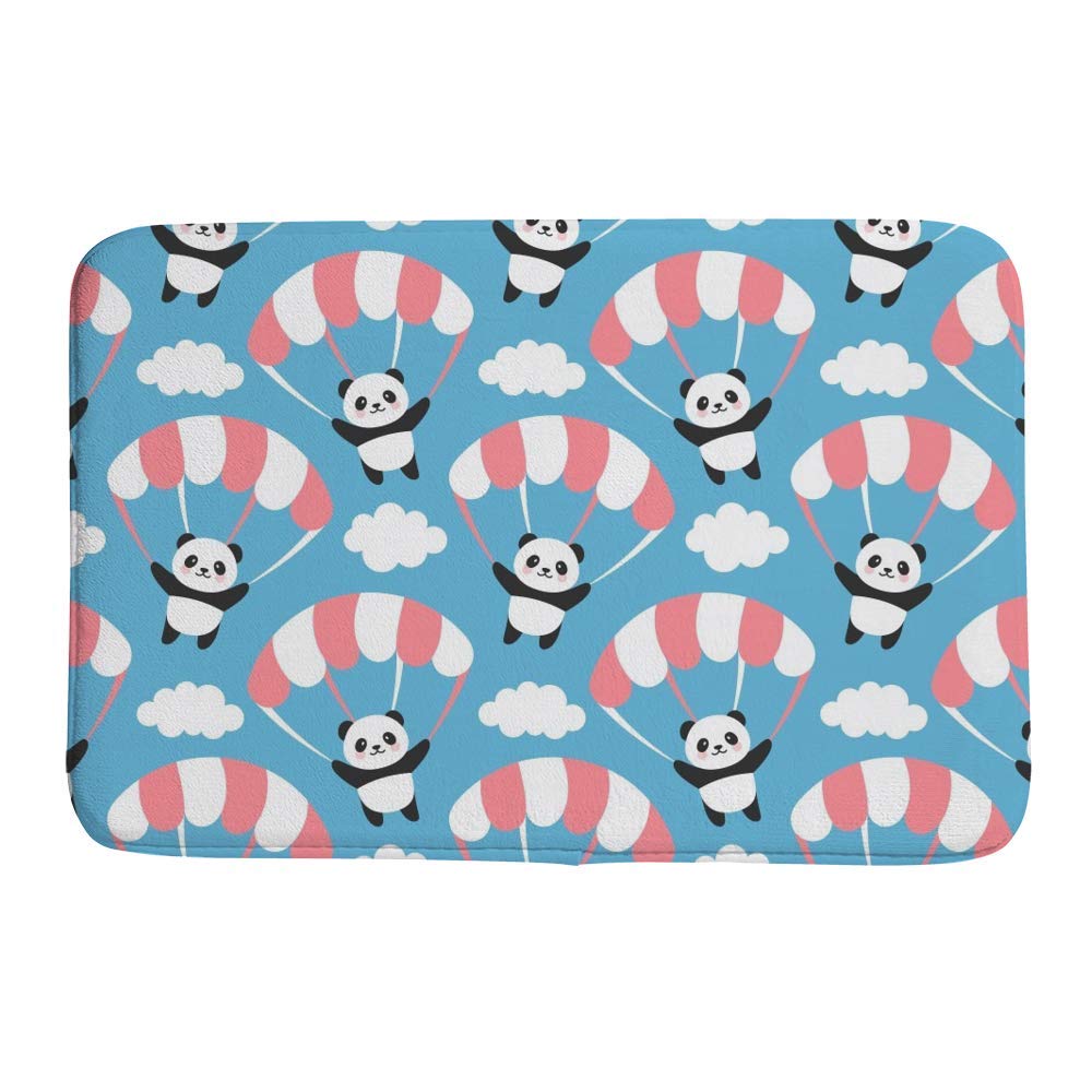 Tapis de bain panda en velours corail à mémoire de forme bleu ciel