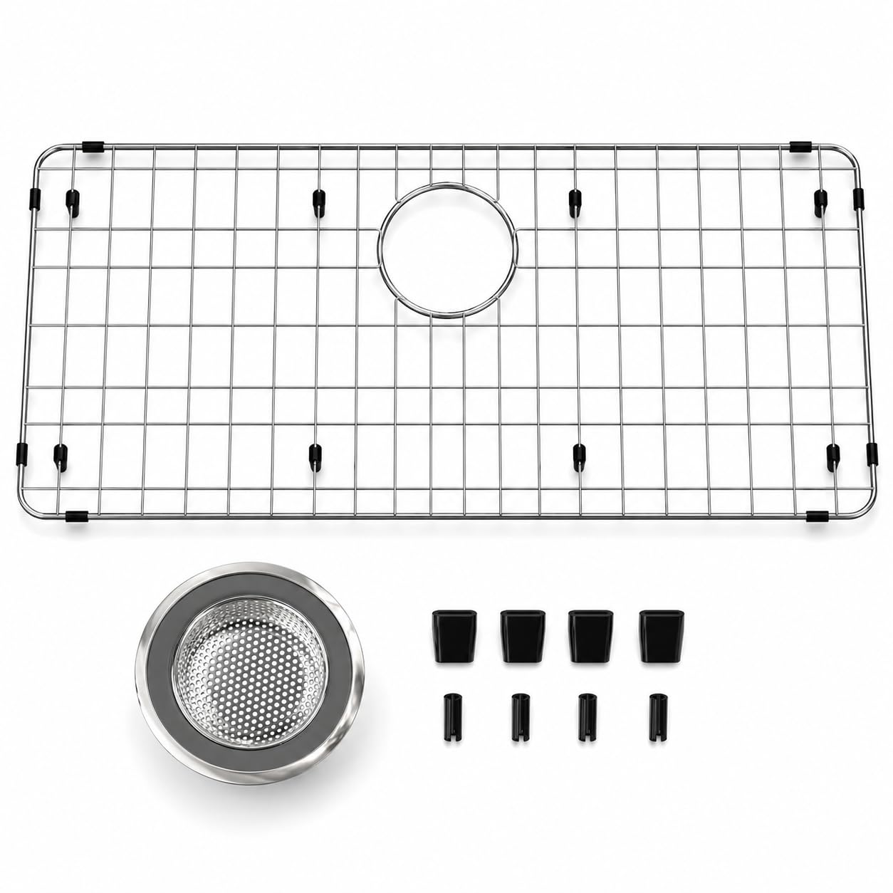 ipegtop sink protector grid 28-3/8" x 14-3/16", stainless steel sink bottom grid rear drain with corner radius 3/8", sink grate with hole cover for kitchen sink single sink bowl, one-piece