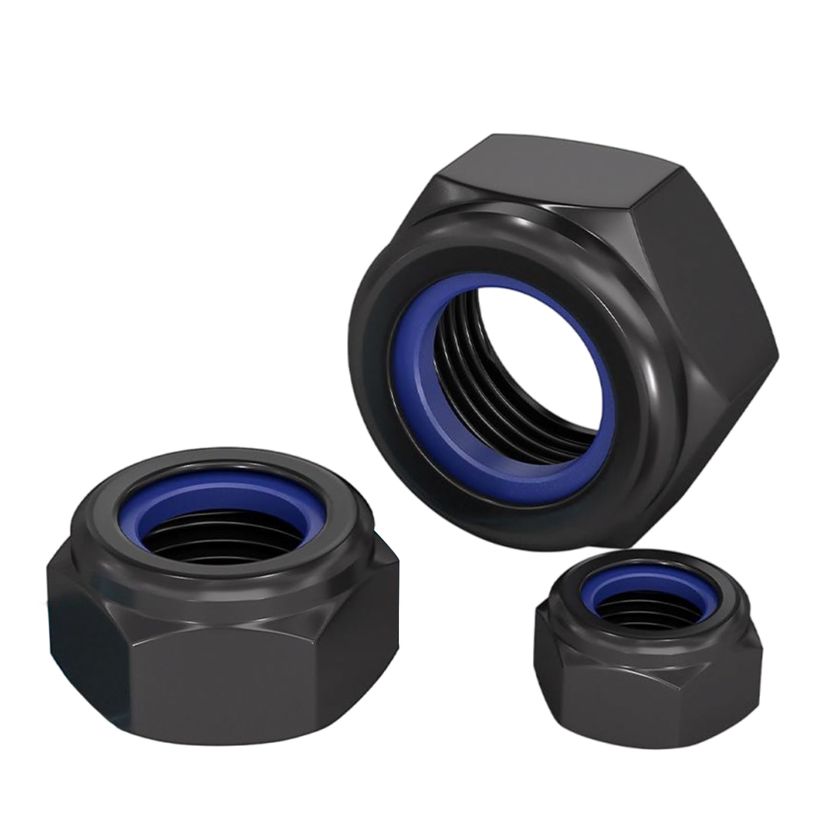 QANCEN 10 Pcs M10 Nylon Hex Lock Nuts, Stainless Steel 304 Black Self-Locking Nyloc Nuts with Nylon Inserts, DIN985 Hexagon Threaded Nylock Nut Set for Bolts, Screws, Washers