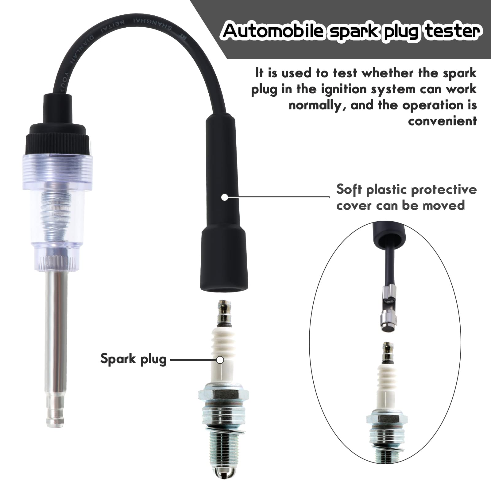 4PCS Probador de Bujías en Línea, Probador de Encendido del Motor, Probador de Chispa de Encendido Boot Recto Armadura Detector de Diagnóstico para Automóviles Motor Externo Interno