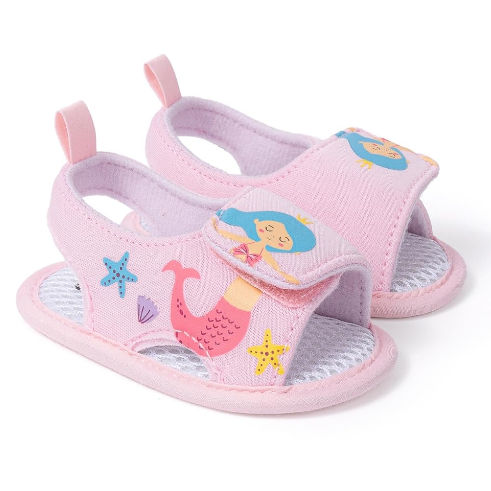 neska moda 6 To 12 Months Baby Girls Mermaid & Starfish Pink Hook & Loop Sandal Booties-BT5478-picture-21