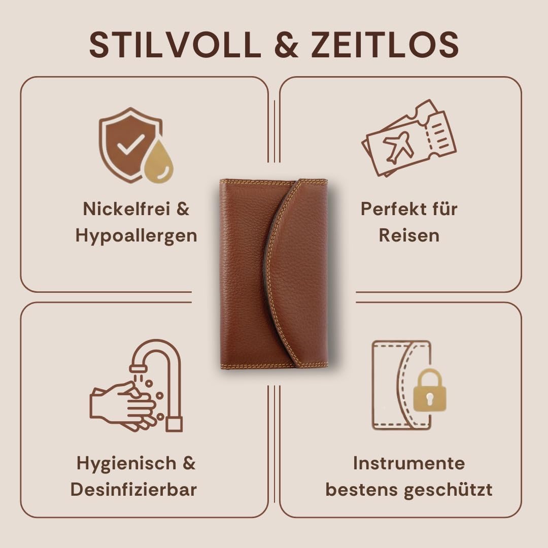 nippes Solingen Klasyczny zestaw do manicure klasy premium, 7-częściowy, etui na paznokcie z prawdziwej skóry bydlęcej, brązowy, stal nierdzewna niklowa i nierdzewna, zestaw do pielęgnacji paznokci, Made in Solingen/Germany