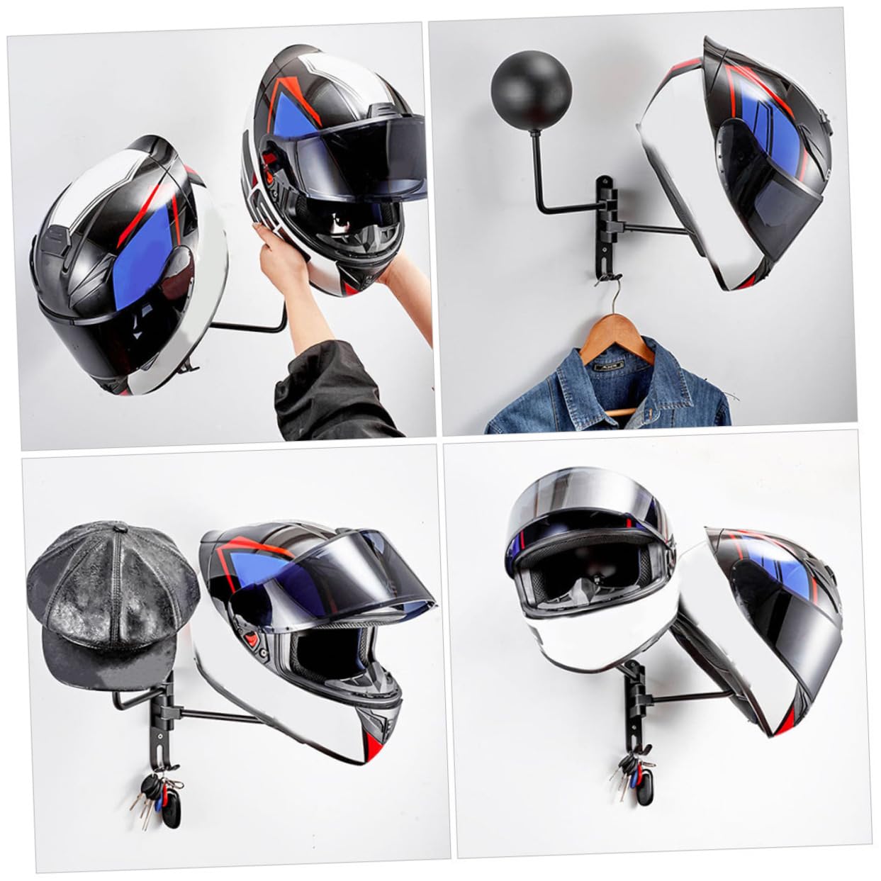 ABOOFAN Support Mural Casque Double Inoxydable et Porte Casque Polyvalent pour Chapeaux et Accessoires Rack de Rangement Mural Robuste et Facile à Installer