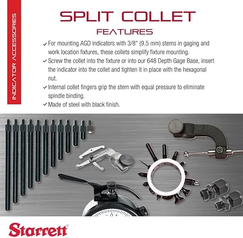 Miniatura 2 de Starrett Pinza de división indicadora de esfera de acero, tamaño de rosca 12-20NF, longitud de rosca de 932 pulgadas, diámetro de orificio pasante