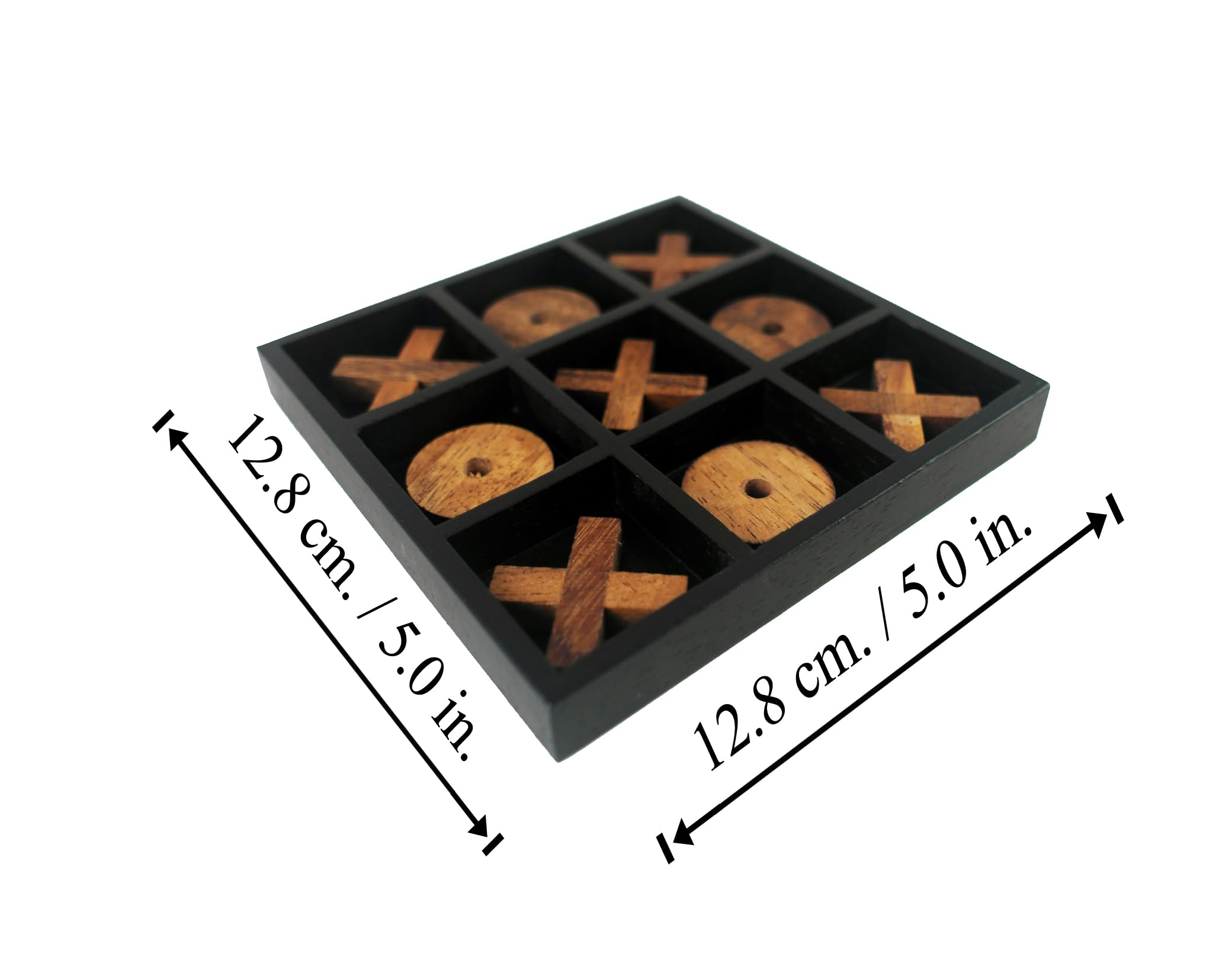 Gioco Tic Tac Toe In Legno 14x14 Cm - Giocattolo Da Viaggio Per Famiglie, Tris In Noce Delle Indie, Fatto A Mano, Ecologico - 2