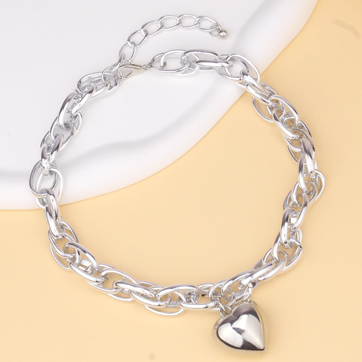 Chunky Gold Necklace Big Heart Necklace for Women Silver Large Heart Statement Necklaces Bold Thick Chain Puffy Love Hearts Charm Necklaces for Women with Toggle Chunky Silver Jewelry Trendy Gold Accessories Valentine's Day Gift - Image 5