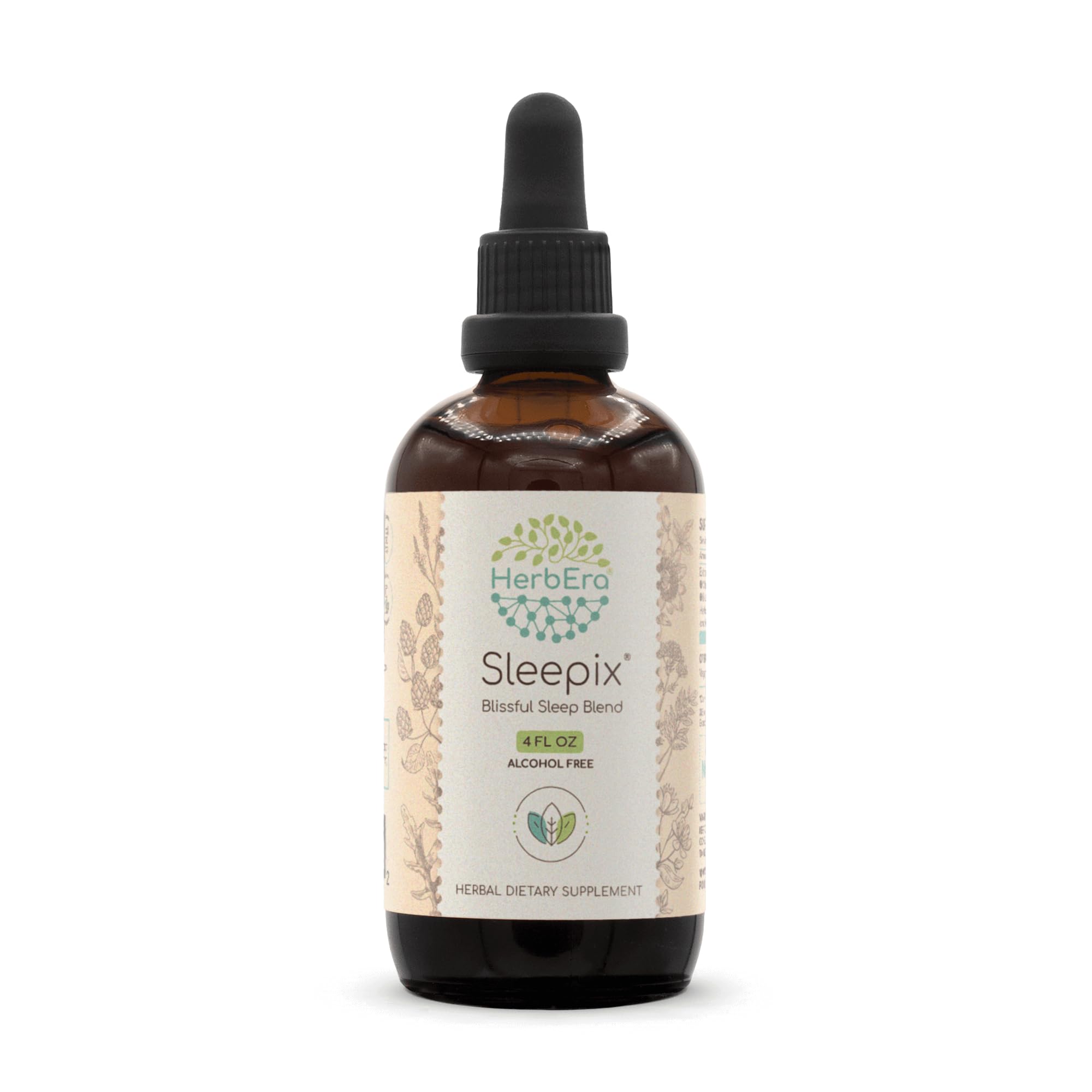 HerbEra Sleepix B120 Alcohol-Free Extract Tincture, Concentrated Liquid Drops: Valerian Root, Wild Lettuce Herb, Blue Vervain Herb, Hops Flower, Passionflower Herb, St. John's Wort Herb. 4 Oz