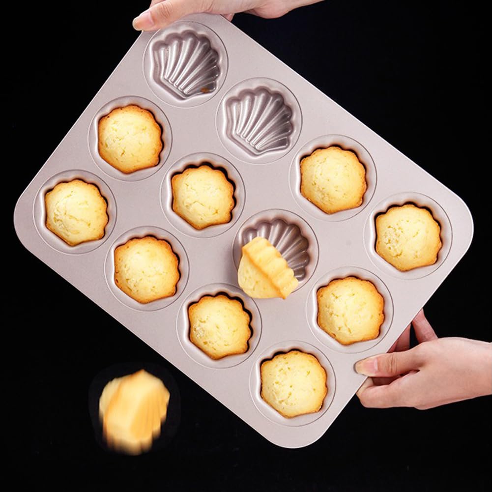 CANDeal Antihaft-Madeleine-Pfanne, 12-Kavität Heavy Duty Madeleine Cookies Trays Für Backofen Backen, Warp Resistant Seashell Form Madeleine Formen Kuchen Pfanne, Champagner Gold