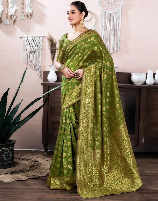 Image of SIRIL Women's Banarasi Silk Saree Pure Silk Saree With Unstitched Blouse Piece