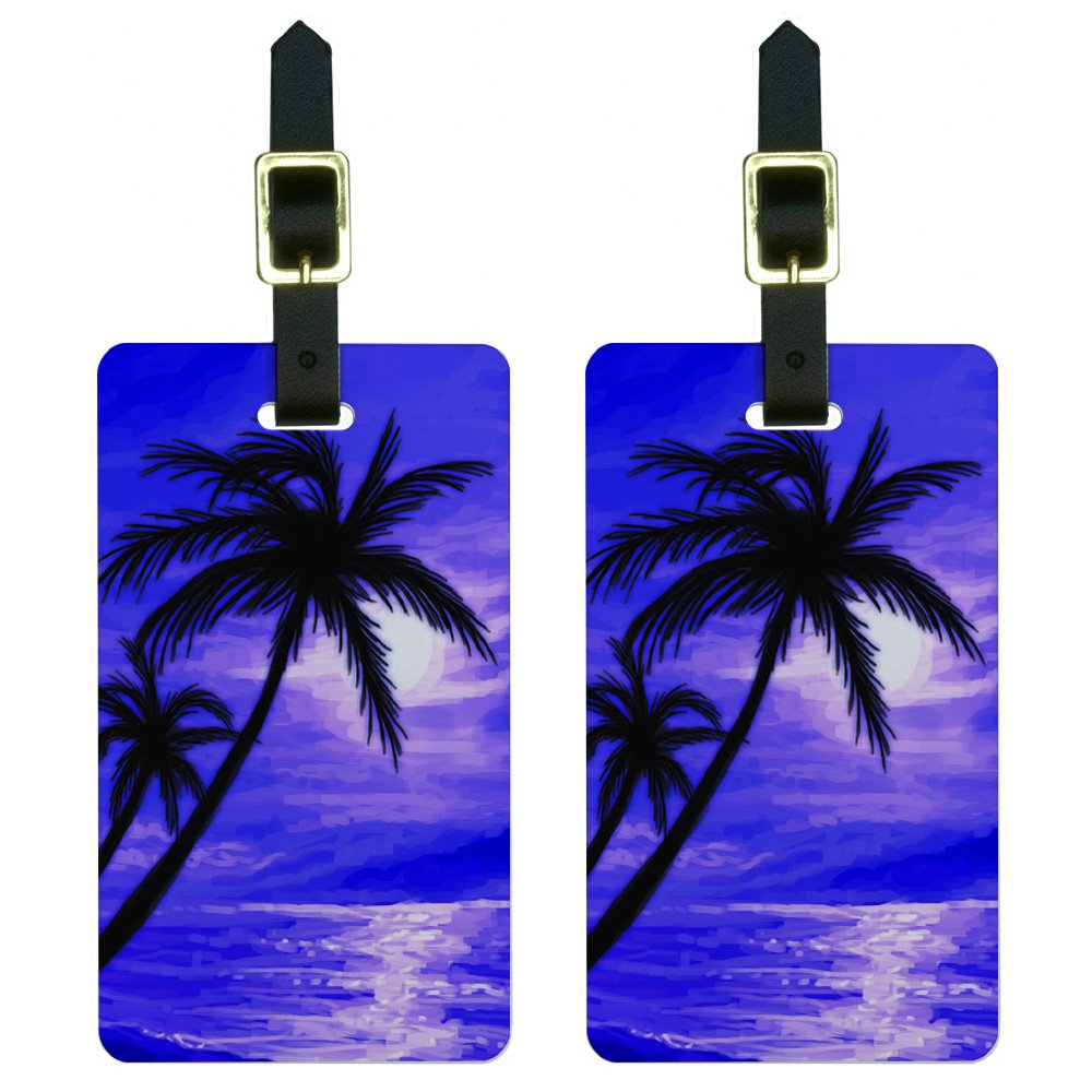 Graphics & More Palm Trees and Sunset Purple-Beach Tropical Ocean Luggage Tags Id, White