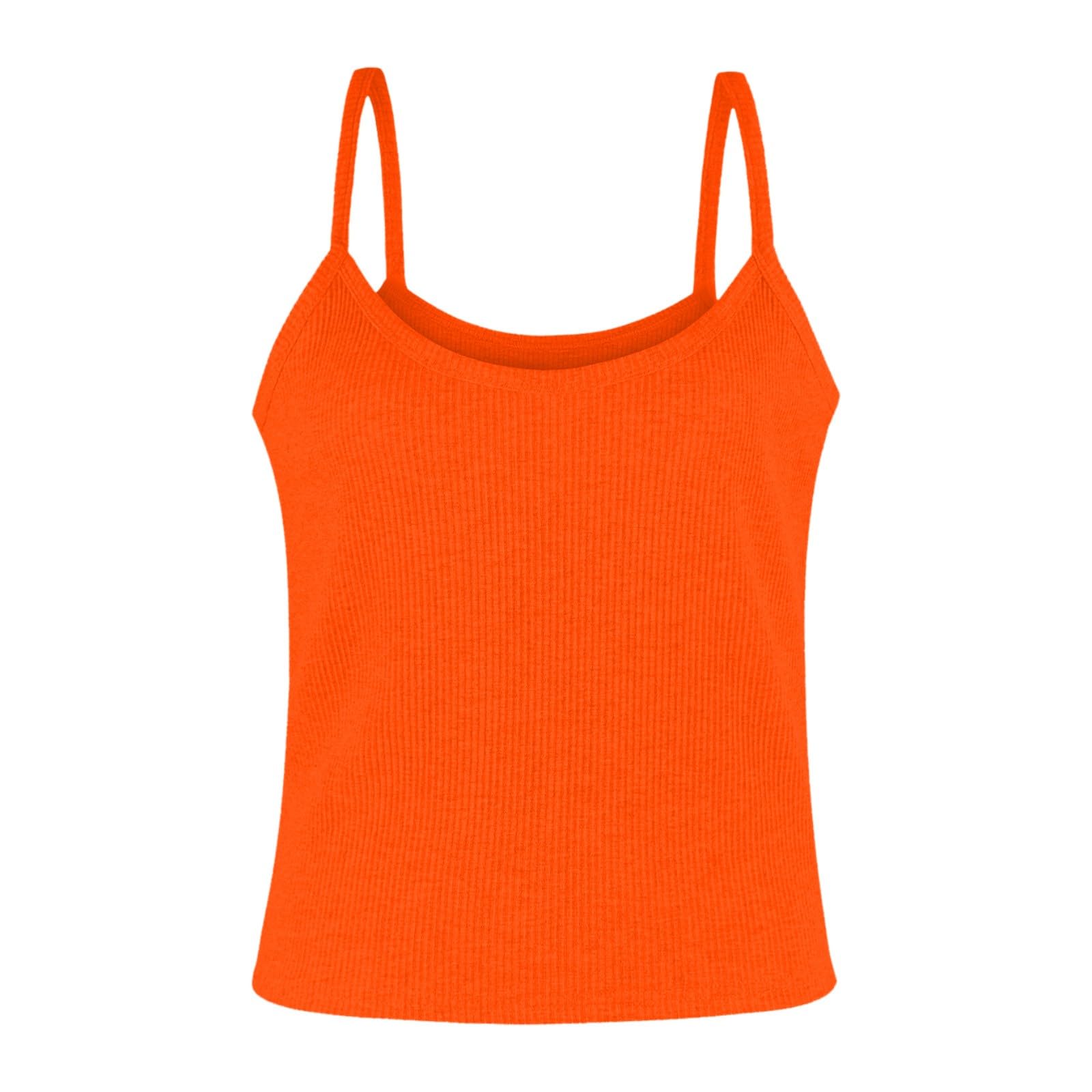 Débardeur côtelé à bretelles spaghetti et col rond pour femme - Coupe ajustée - En coton - Sans manches - Style sportif