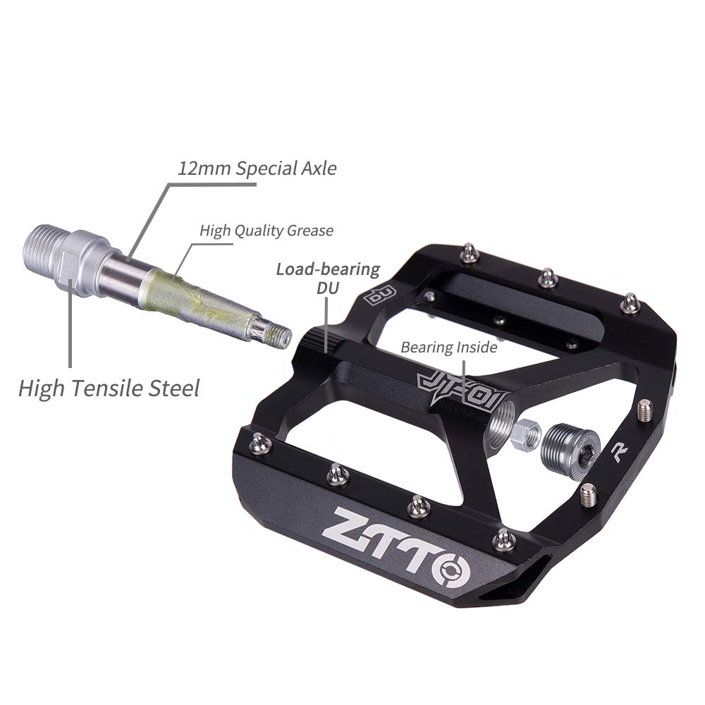 Pedali Mtb Mtb Pedali sigillati ultraleggera da strada CNC Lega di parte in bicicletta Dh xc Cuscinetti antiscivolo vuoti DU System Mountain 12 mm Asse Pedali Flat Mtb (Color : JT01 Titanium)