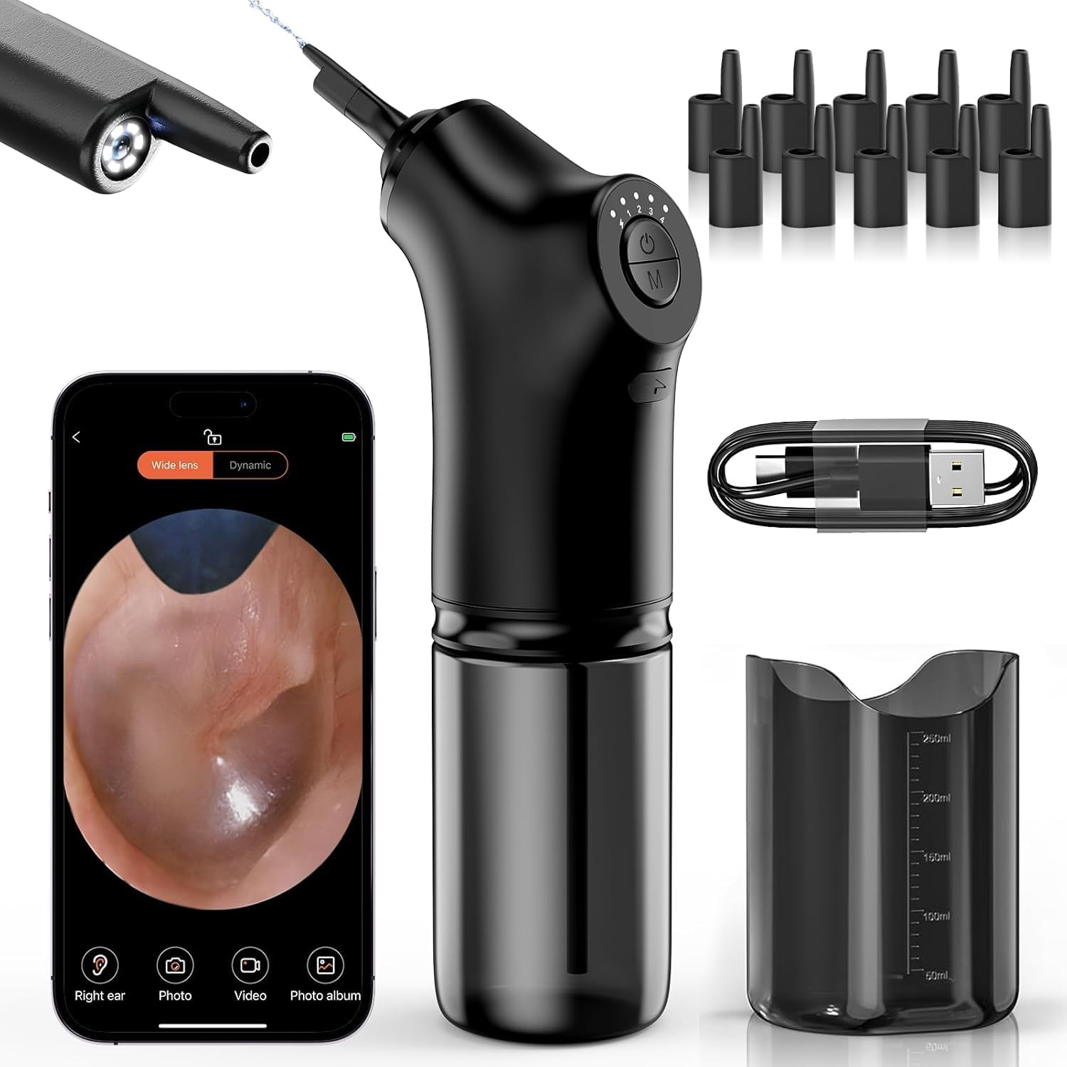 Ear Wax Removal, Ear Cleaner with Camera, Electric Ear Irrigation Flushing System with 4 Water Pressure Settings, 1080P HD Ear Scope, Ear Wax Removal Tool Camera
