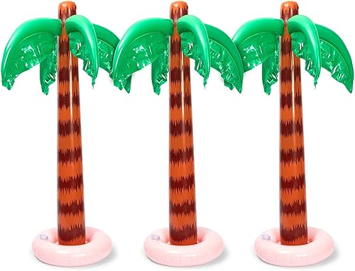 BLUE PANDA Paquete de 3 palmeras inflables para fiesta tropical en la piscina, Luau hawaiano, decoraciones de cumpleaños de verano (35 pulgadas)
