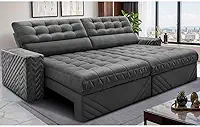 Sofá Retrátil e Reclinável 2,30m Molas Ensacadas Max Spring Velusoft Cinza Cama Inbox