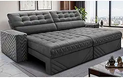 Sofá Retrátil e Reclinável 2,30m Molas Ensacadas Max Spring Velusoft Cinza Cama Inbox