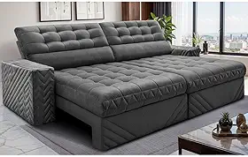 Sofá Retrátil e Reclinável 2,30m Molas Ensacadas Max Spring Velusoft Cinza Cama Inbox