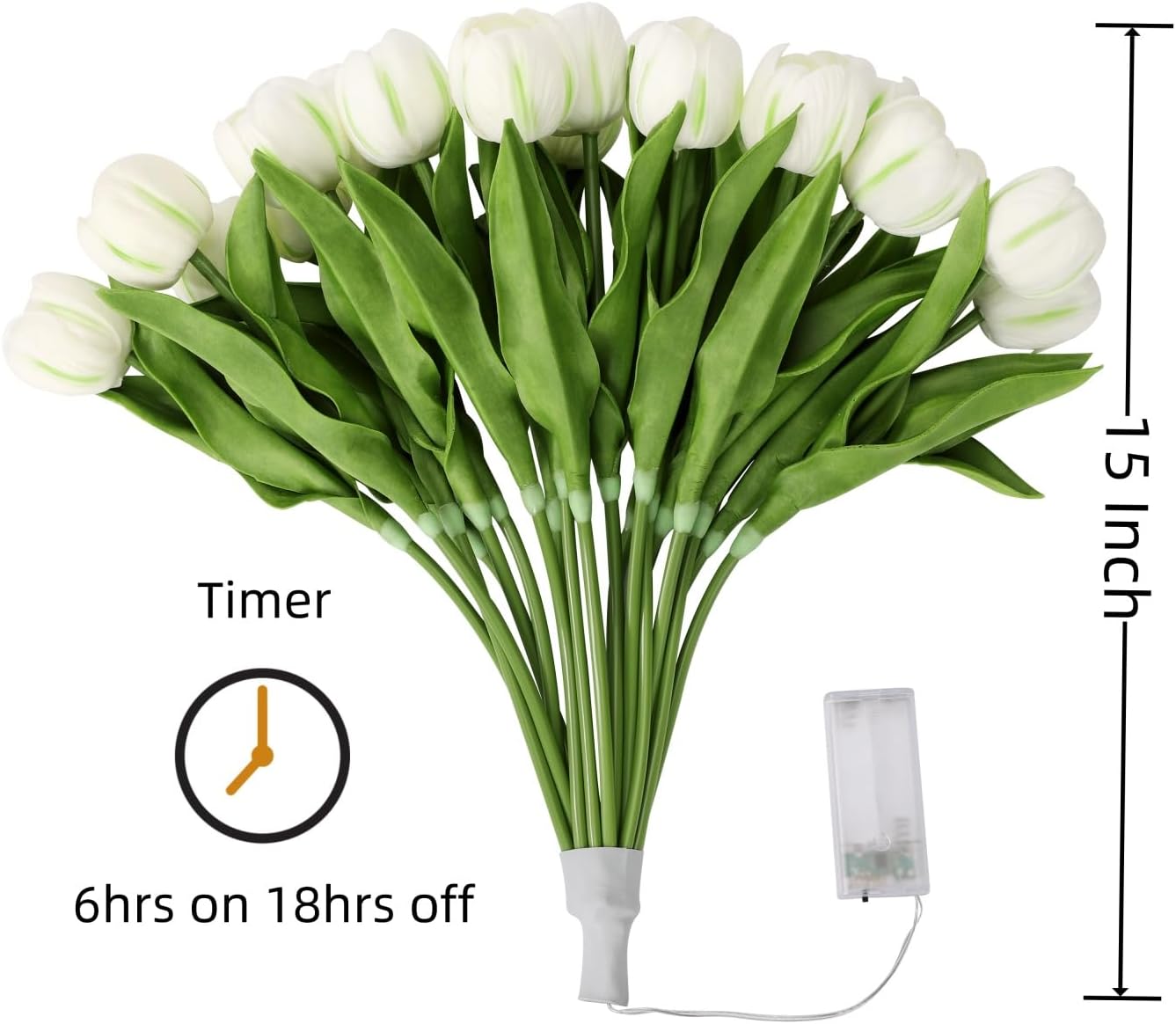 20pcs LED Lighted Artificial Flowers Tulip Lamp Real Touch Tulips Faux Flower Lights for Valentine's Day and Easter Home Kitchen Wedding Dining Table Decor(White) - Image 5