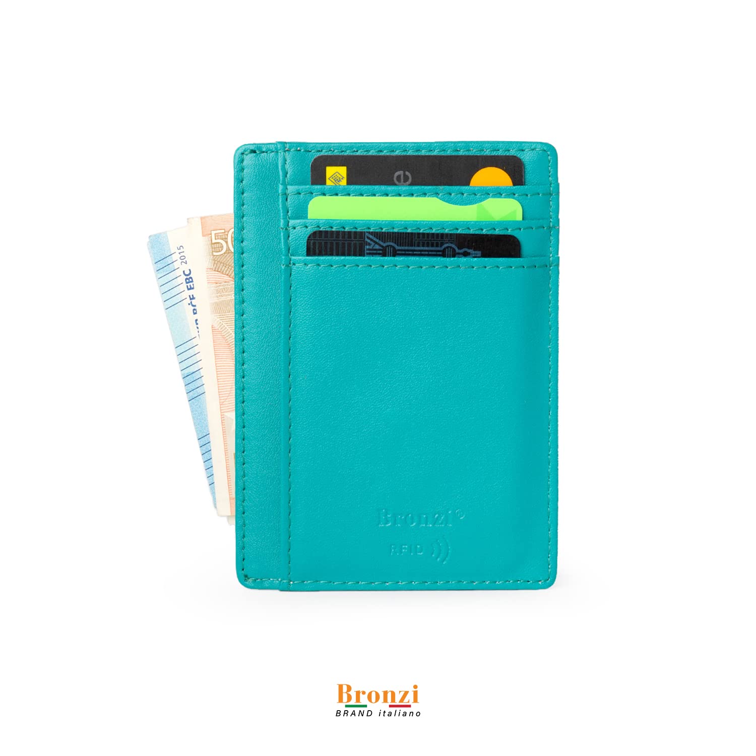 Bronzi® Portafoglio Uomo Slim Piccolo | Portacarte Uomo Donna Portatessere Porta Carte Di Credito | Portafogli Mini Protezione RFID con Portamonete | Box Regalo - Brand Italiano