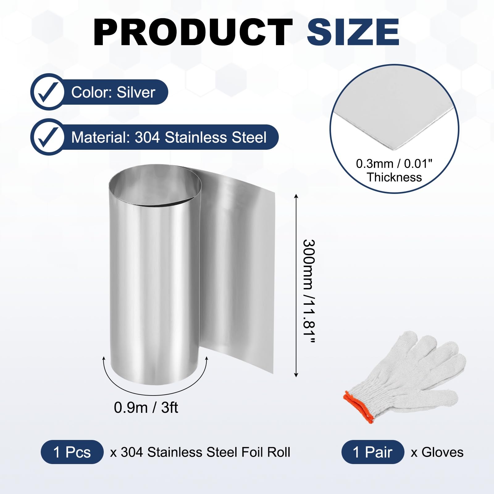 QUARKZMAN Rotolo Di Lamina In Acciaio Inossidabile 304 0.3mm x 300mm x 0.9m
