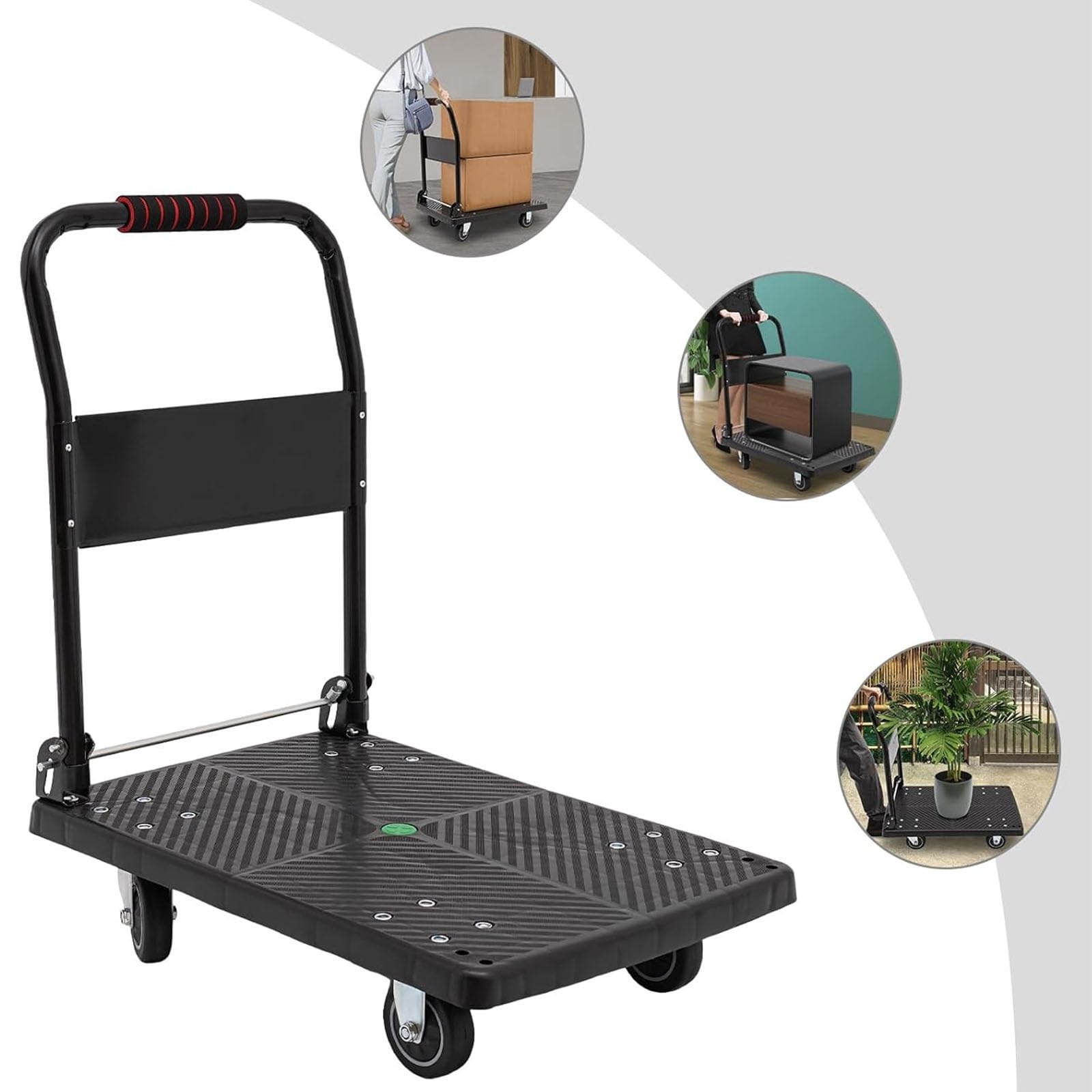 Carrello da Trasporto Carrello con Piattaforma Carrello Piano Pieghevole con Una Mano con Ruote Silenziose Portata 150 kg Ausilio for Il Trasporto con Ruote E Funzione Antiscivolo Pieghevole