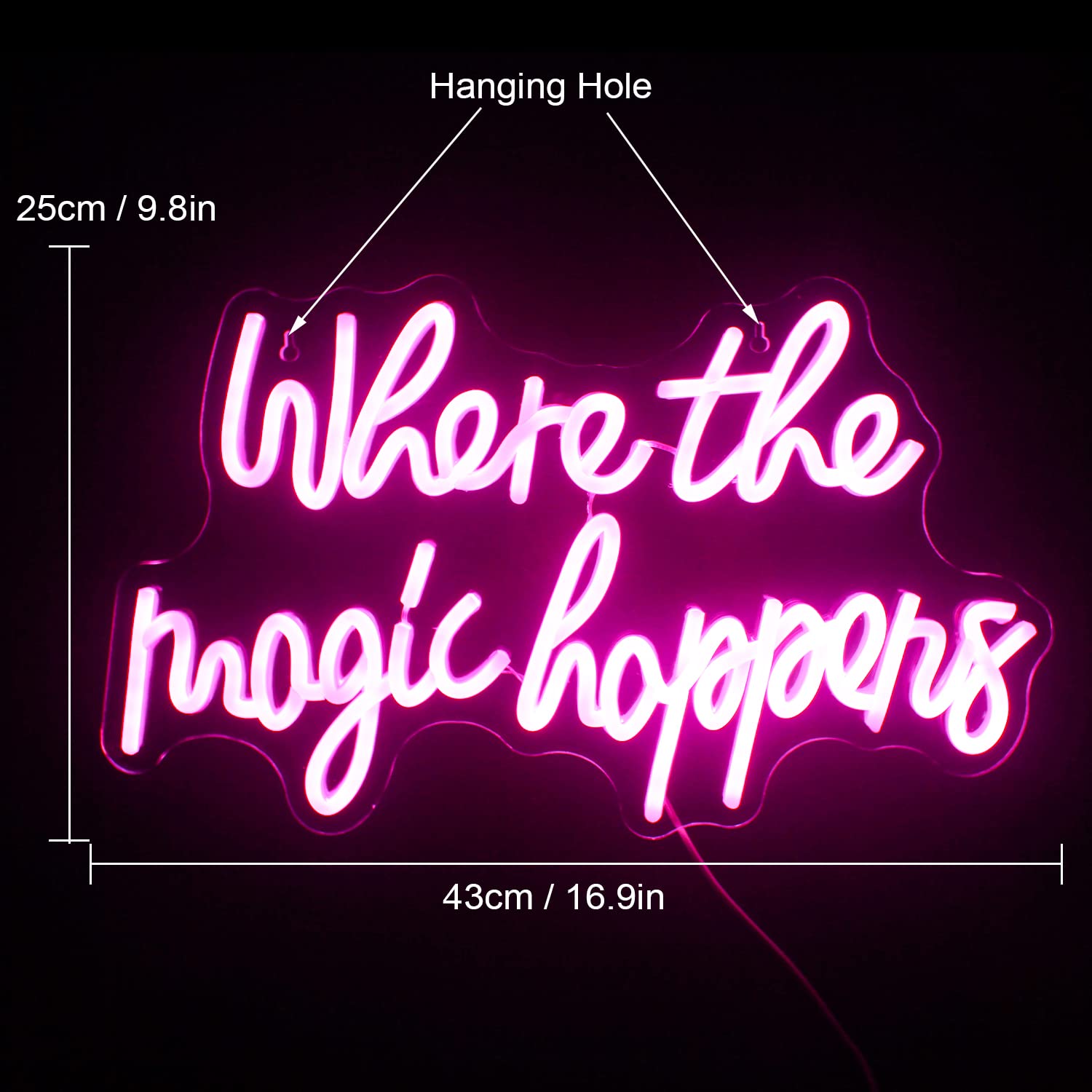 FAXFSIGN Where The Magic Happens Neon Sign Led Pink Word Light Up Signs for Wall Decor Usb Powered Letter Neon Light Signs Indoor Light for Bedroom Salon Decor Wedding Birthday Party Bar Man Cave