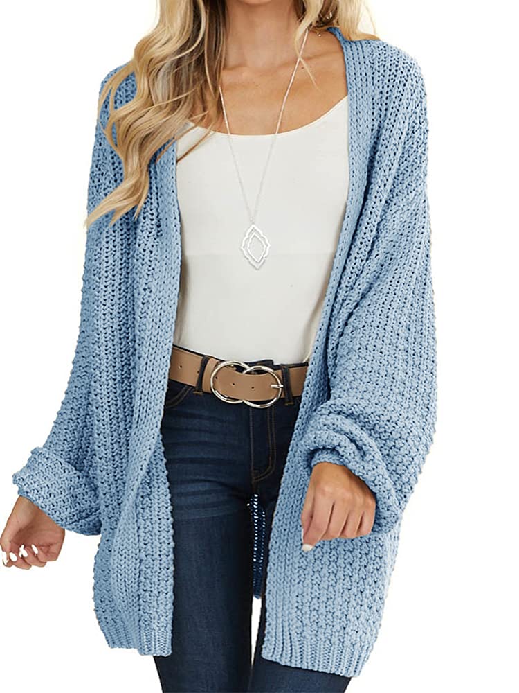 Maroway Womens Cardigan Solid Color Long Sleeve Open Front Chunky Knit Sweater Outwear