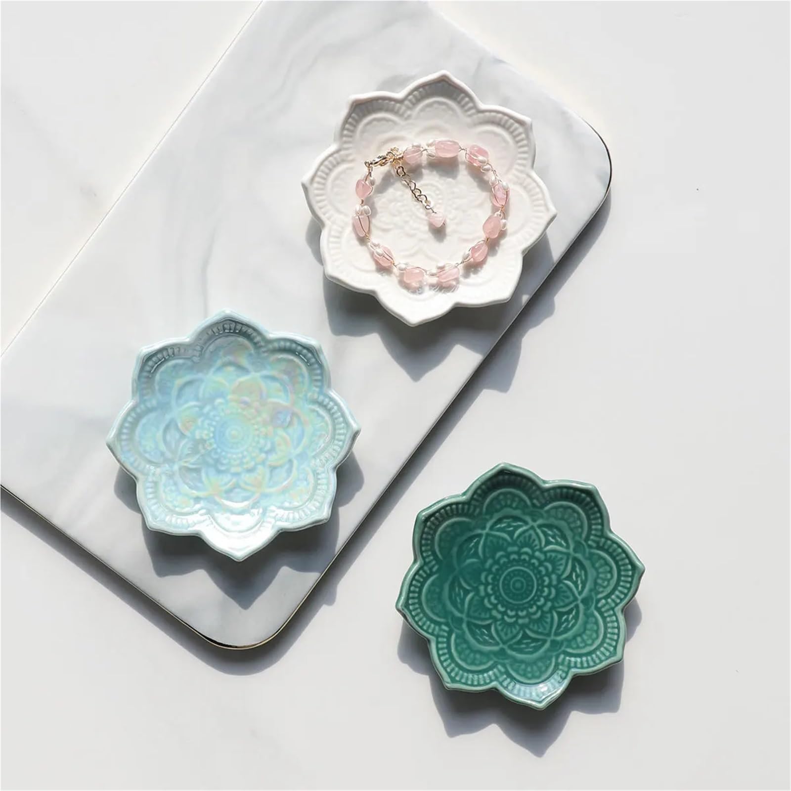 Keramik-Schmucktablett, Ringschale aus Keramik, Schmuckhalter, Schmucktablett, Teller, Mehrfarbig(Blue)