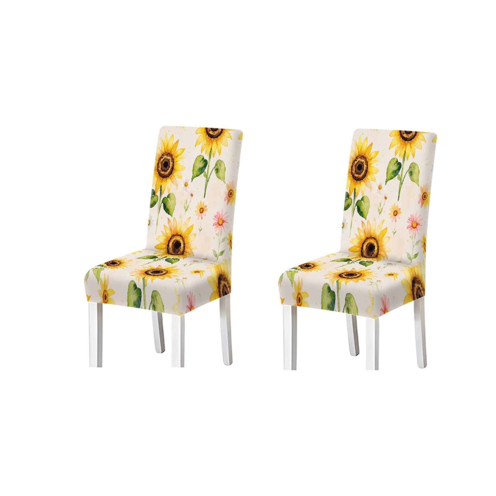 KXUAUV Watercolor Sunflower Daisy Floral Pattern Print Dining Chair Covers Set Of 2/4/6, Stretch Slipcovers For Kitchen Dining Room Seat Protectors for Restaurant Hotel Party(2PCS Chair cover)