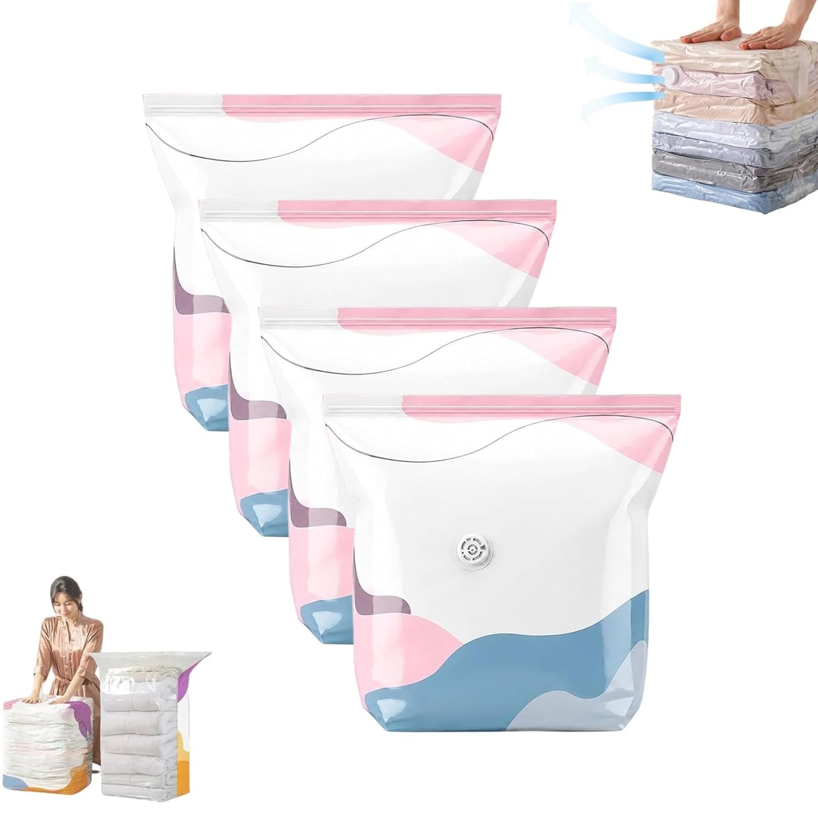 No‑Pump Vacuum Storage Bags, Press & Seal Large Cube Vacuum Seal Bags,Space Saving Self Compression Organizer For Clothes,Comforters，Blankets,Bedding(S*4)