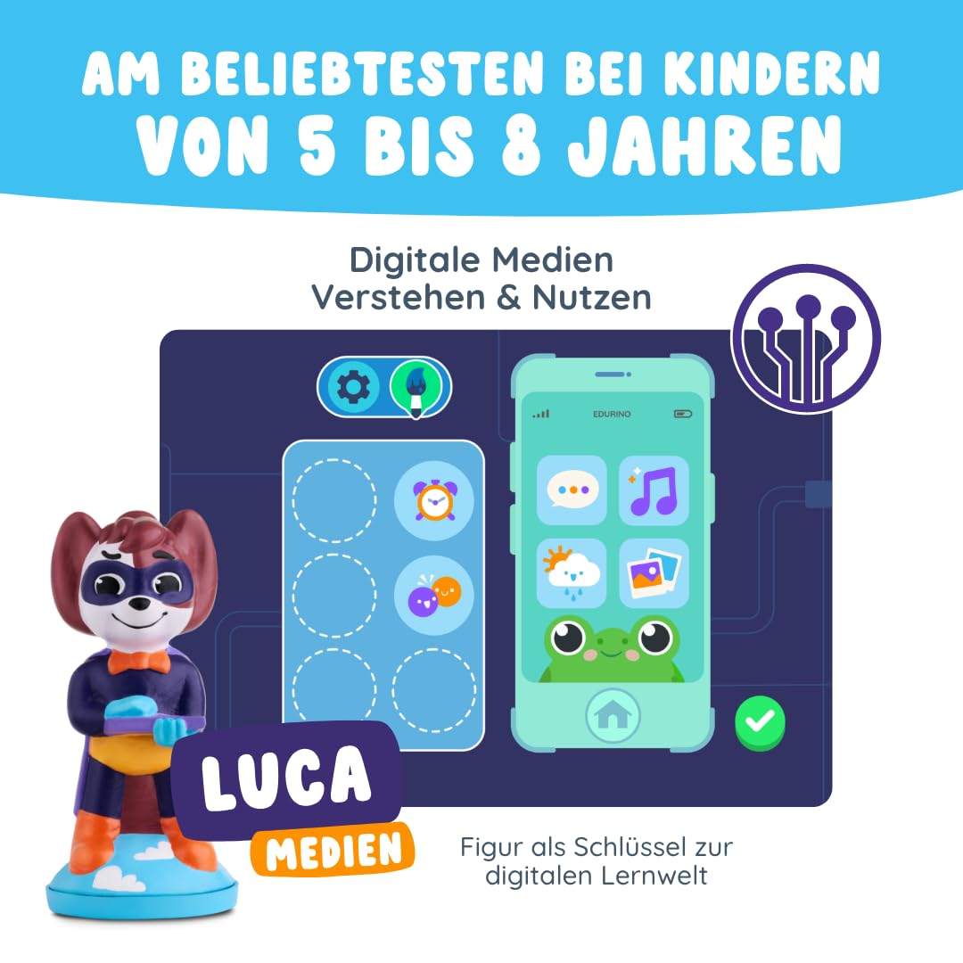 Edurino Figur Luca Digitale Medien Nutzen & Verstehen ab 4 Jahren inkl. App | Innovatives & digitales Lernspiel | Sicherer Umgang mit digitalen Medien | Digitale Geräte kennenlernen
