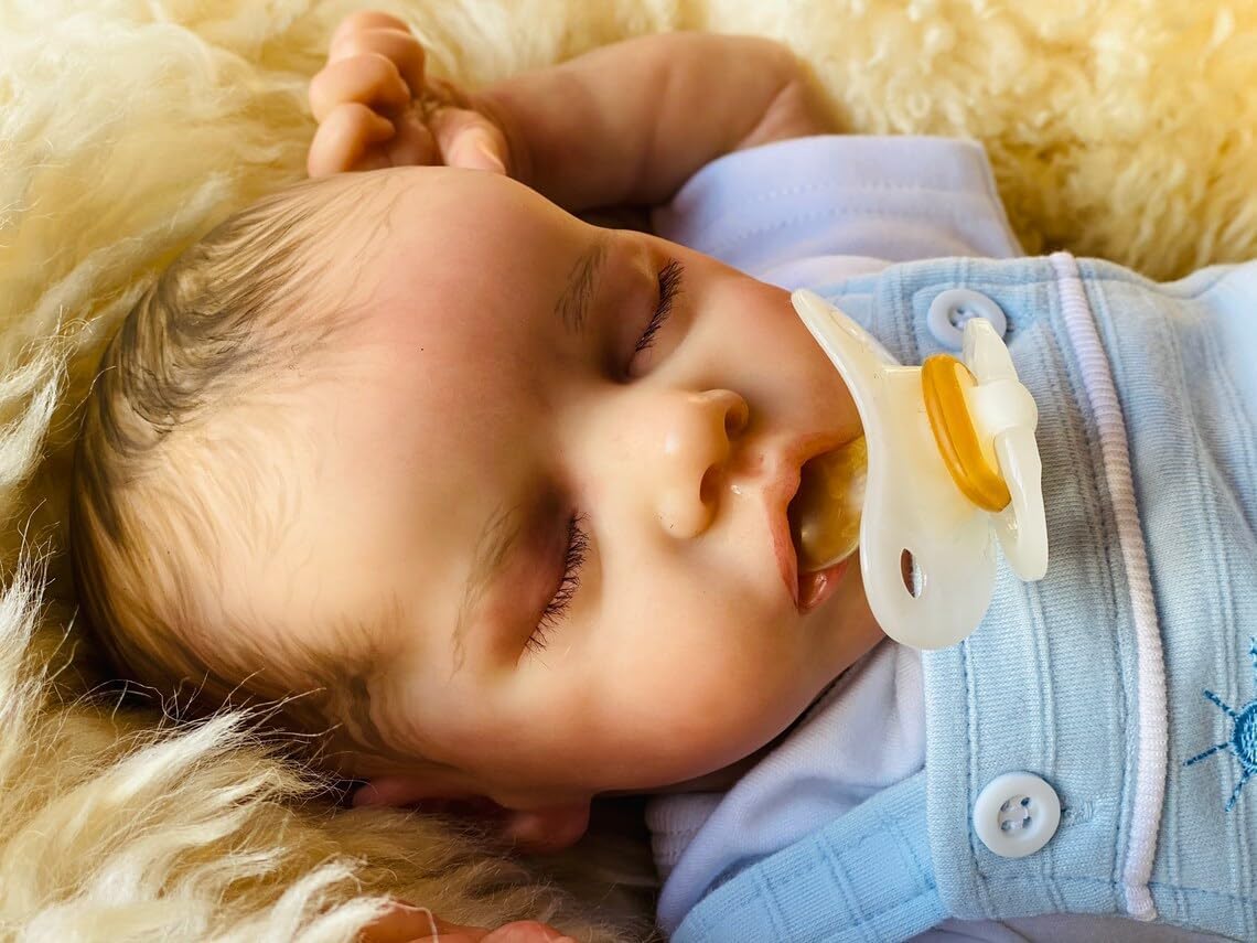 Anano Sleeping Reborn Baby TwinA 18 Inch Real Life Reborn All Soft Silicone Baby Dolls Full Body Anatomically Correct Baby Boy Doll with Mouth Open for Kids Age 3+