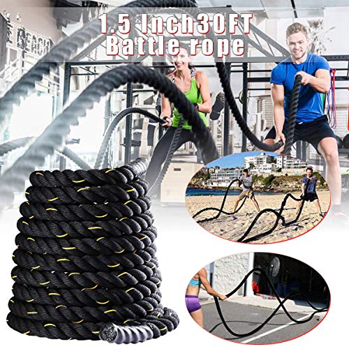 FIXMSV 1.5 Inch Polyester 30ft Battle Rope Exercise Workouts Strength Training Undulation Heavy Ropes for Exercise Training Battle Ropes Battle Exercise Rope Workout Rope… (30FT)