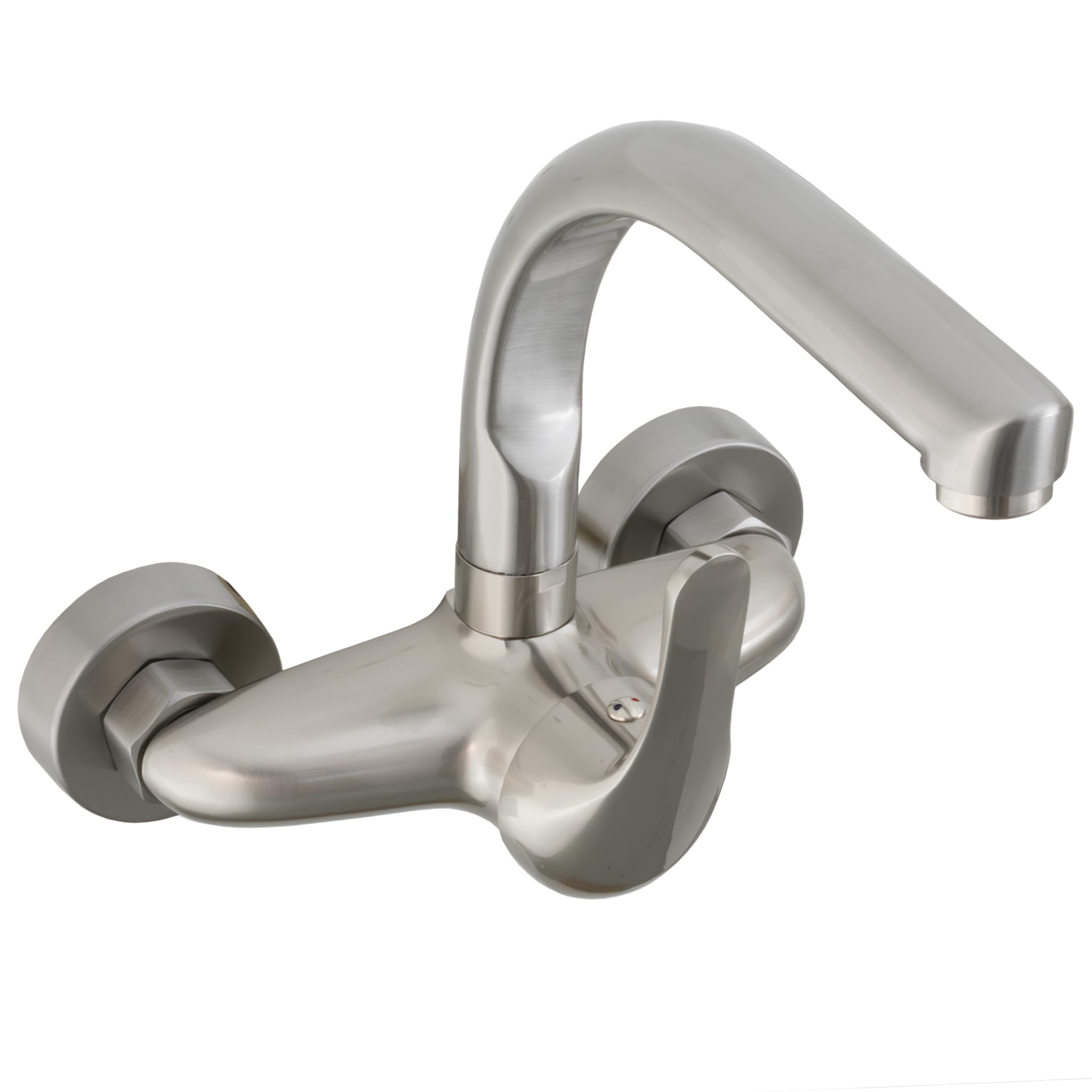 VALAZ Grifo Cocina Pared Acero Cepillado 15cm | Grifos de Cocina Fregadero Monomando, Ahorro de Agua, Alta Presión, Giratorio | Instalación Fácil y Rápida | Latón, Elegante, Acero Inoxidable, Redondo