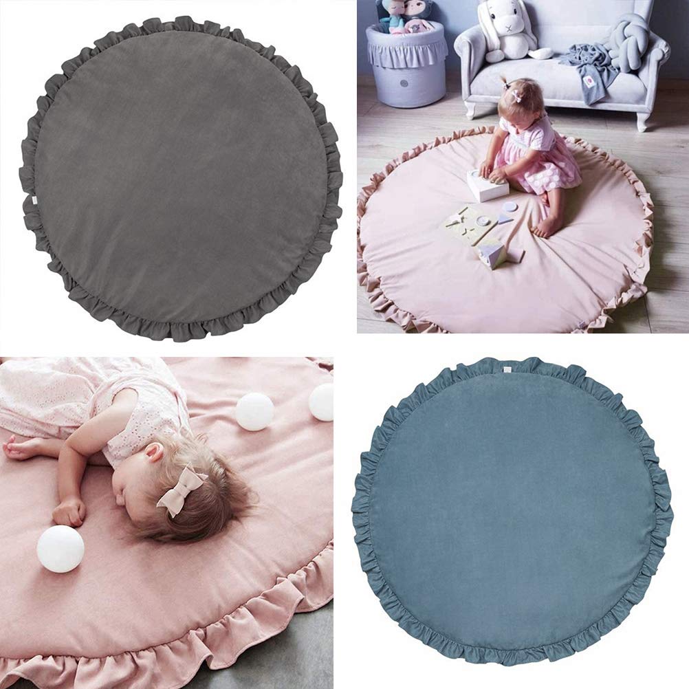 Baby Cotton Crawling Blanket Round Soft Padded Play Mat for Kids Nursery Living Room Light Gray Pink White Green Dark Gray 100cm Diameter 2cm Thickness (Dark Grey)